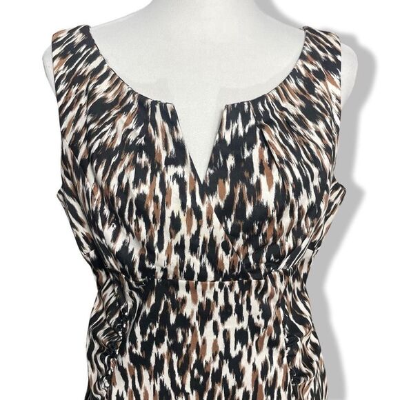 LONDON TIMES Animal Print Cotton Dress, Crisscross Bust, Ruched design, Size M - Picture 3 of 10